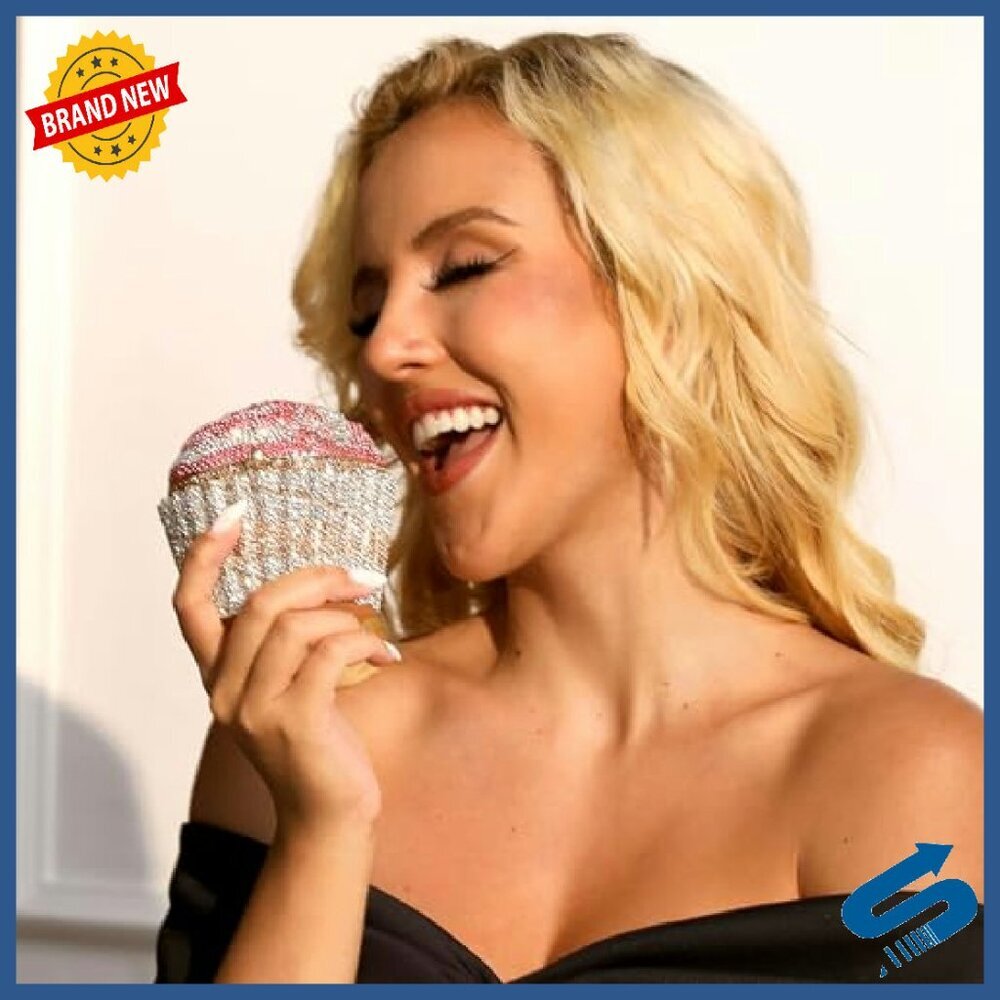 Crystal Cupcake Evening Clutch Bag with Chain Strap Mini Size - Picture 5 of 8
